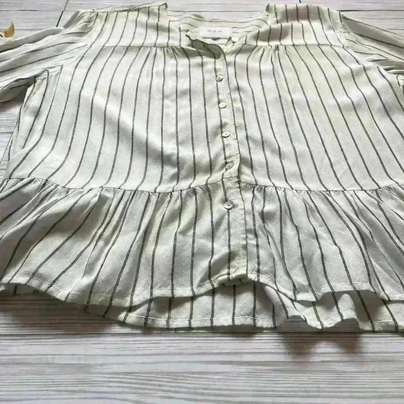 Rails pinstripe long sleeve peplum button front blouse top - Picture 5 of 6